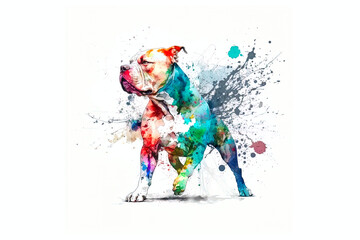 pit bull drawn with multi-colored watercolors isolated on a white background. Generated by AI