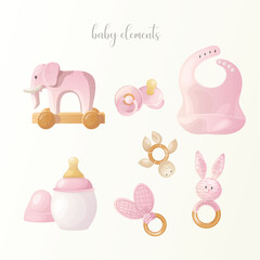 Set of baby girl icons.