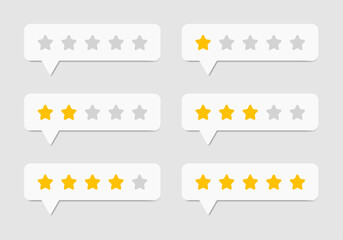 One to five star rating, rate us, review vector icon set isolated on grey background. Customer feedback concept. Vector illustration. - obrazy, fototapety, plakaty