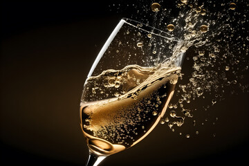 A glass of sparkling champagne against a simple and neutral background  - AI Technology