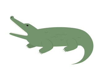 Concept Cute animals alligator. A flat cartoon illustration depicts a cute green alligator. The concept showcases the unique and interesting nature of animals. Vector illustration.