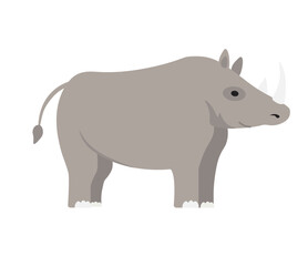 Concept Cute animals rhino rhinoceros. This is a flat vector illustration of a cute rhinoceros. Vector illustration.