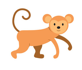 Concept Cute animals monkey ape. This is a flat vector illustration of a cute monkey or ape in a cartoon style. The scene could depict the animal. Vector illustration.