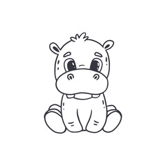 Hand drawing cartoon cute hippopotamus. Doodle,illustration for card, poster design for kids, coloring page.Vector illustration 