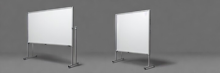 two whiteboards on a stand with a gray background, generative AI.
