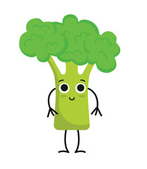 Concept Cute vegan food broccoli vegetable. The illustration portrays the concept of veganism using a flat vector design. Vector illustration.