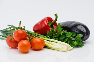 Various fresh vegetables isolated on white background.