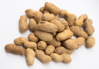 bunch of ecological peanuts on a white background