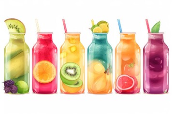 Fototapeta na wymiar Set of juices and smoothies from berries and fruits on white background. Generative AI