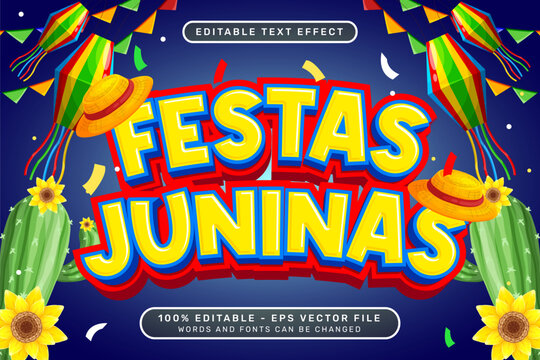A colorful advertisement for festas juninas 3d text effect