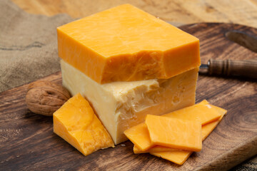 British cheeses collection, Scottish coloured and English matured cheddar cheeses
