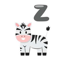 Fototapeta na wymiar Concept Alphabet Z zebra. This is a flat vector cartoon illustration of the letter Z, featuring a cute zebra. The letter Z is bold and colorful. Vector illustration.