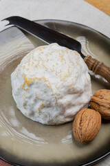 Cheese collection, soft cow French cheese with mold Gaperon artisanal lavored with cracked peppercorns and garlic produced in Auvergne