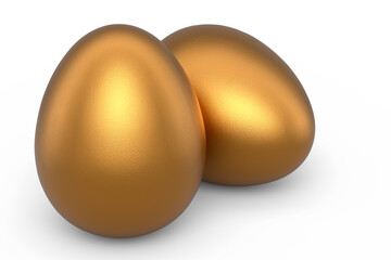 Luxury gold chicken eggs isolated on white background