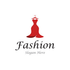 Women fashion logo template with clothes hanger, luxury clothes.Logo for business,boutique,fashion shop,model,shopping and beauty.