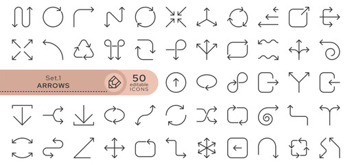 Set of conceptual icons. Vector icons in flat linear style for web sites, applications and other graphic resources. Set from the series - Arrows. Editable outline icon.	
