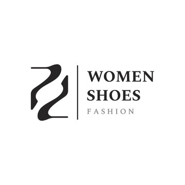 Hand drawn elegant and luxury high heel creative women's shoes creative logo design. Template for business, women's shoe shop, fashion, beauty.