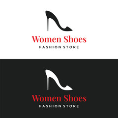 Hand drawn elegant and luxury high heel creative women's shoes creative logo design. Template for business, women's shoe shop, fashion, beauty.