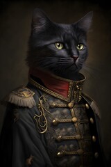 cat is wearing military uniform. soldier cat character. AI generated