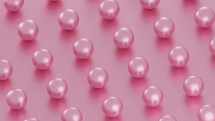 Background of pink pearls on a pink surface. Pastel. 3d illustration