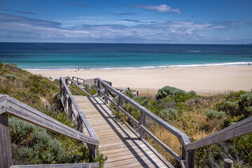 Fototapeta na wymiar Wooden boardwalk to Smiths Beach, Yallingup, Western Australia, Australia