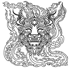 Design asian lion head element outline art