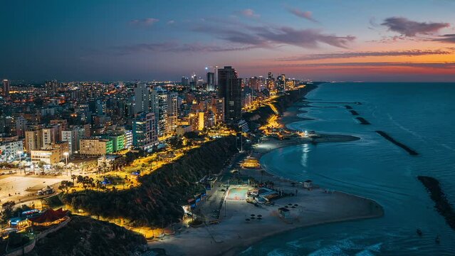 Israel, Netanya sunset timelapse