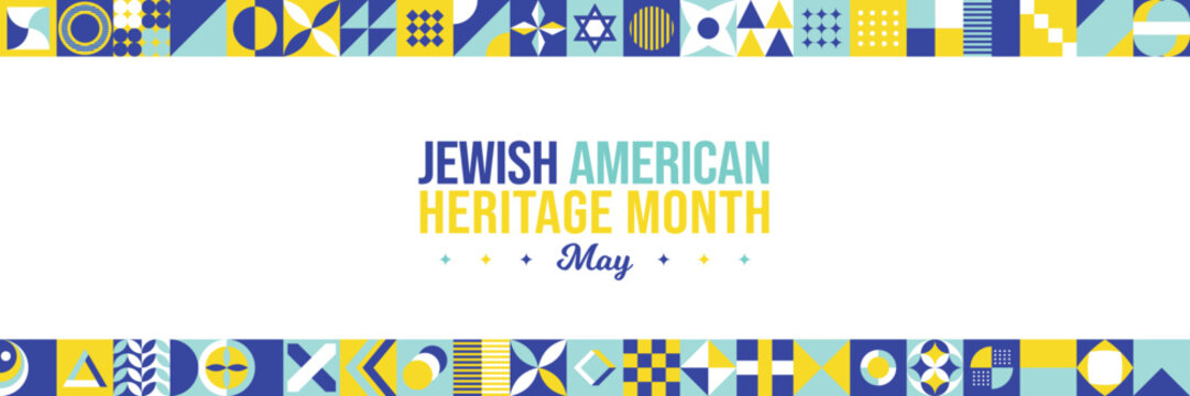 Jewish American Heritage Month Vector Illustration. May Awareness and Celebration. Neo Geometric pattern abstract graphic design. Israel Star of David. Social media post, website header, promotion art