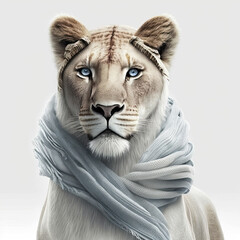 ai generated illistration of  lion  wearing a designer jacket, high fashion - obrazy, fototapety, plakaty