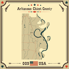 Large and accurate map of Chicot County, Arkansas, USA with vintage colors.