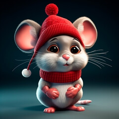 A little mouse with Santa's hat Generative Ai - obrazy, fototapety, plakaty