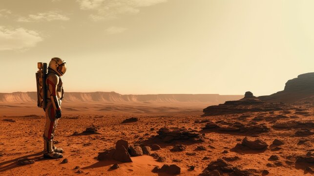 Conquering Mars. An astronaut explores an uninhabited planet. Generative AI