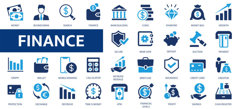 Finance icons set. Money and finance line icon. Flat style collection.