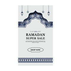 Ramadan kareem eid sale banner template design in islamic arabic ornate