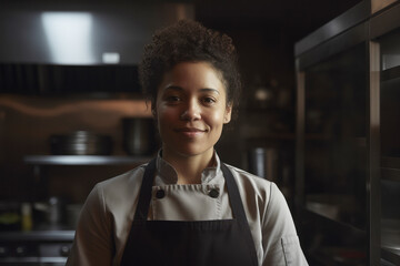 Portrait of a African american female chef working in a professional kitchen. Generative ai