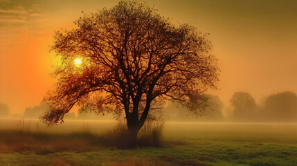Fototapeta na wymiar sunrise in the fog