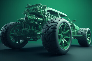 Fototapeta premium Green car, electric and sustainable transportation conceptual illustration. Generative AI