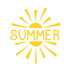 Vector illustration. Summer - hand lettering design. The inscription on a white background with the sun.