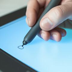 Drawing with a stylus on a graphics tablet. Image for your creative design or illustrations. The image was created with Generative AI technology.