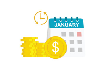 Subscription payment vector icon. Calendar with a monthly payment date for a registered member and with recurring payment icon. Monthly subscription payment basis fee concept. - obrazy, fototapety, plakaty