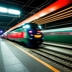 Fototapeta premium hi speed modern moving train, generative art by A.I.