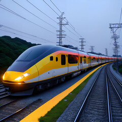 Fototapeta na wymiar hi speed modern moving train, generative art by A.I.