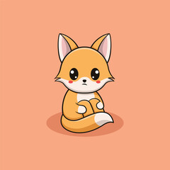 Vector Cute Anxious Fox Illustration. Kawaii Animal Cartoon Character Design For Banner, Poster, Icon, and Mascot