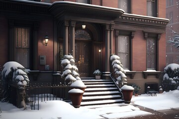 Fototapeta na wymiar Manhattan city town house in the winter, Generative AI