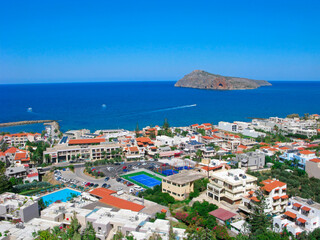 Crete, Greece, top view of Platanias tourist resort 