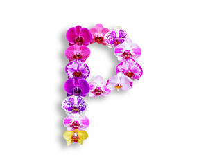 P shape made of various kinds of orchid flowers