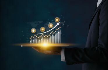 Stock Market Bar Chart or Graph Trend and Online Products in Dark Tone