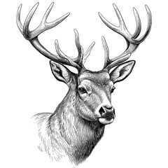 Hand Drawn Engraving Pen and Ink Deer Head Vintage Vector Illustration