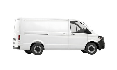 Clean blank white delivery van isolated, side view of plain car cargo carrier with large space for design, transportation logistics mockup background Ai generated