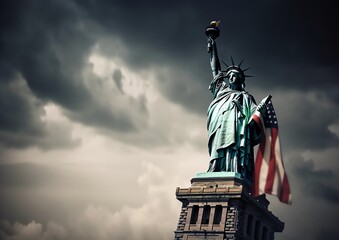 Fototapeta premium a statue of liberty with an american flag